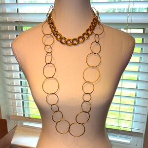 Gold Polished Napier Chain and Hoop Necklace